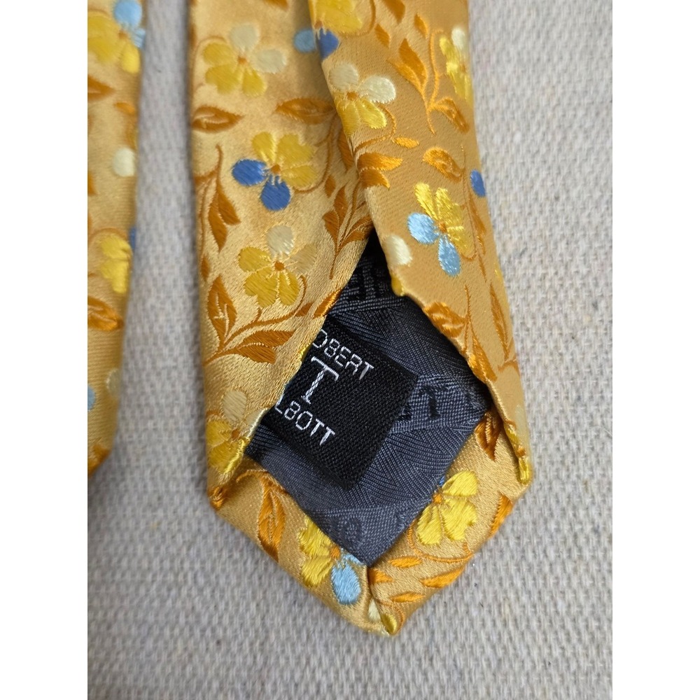 Robert Talbott Best of Class Mens Silk Tie Gold Blue Floral Jacquard Necktie - Picture 4 of 6